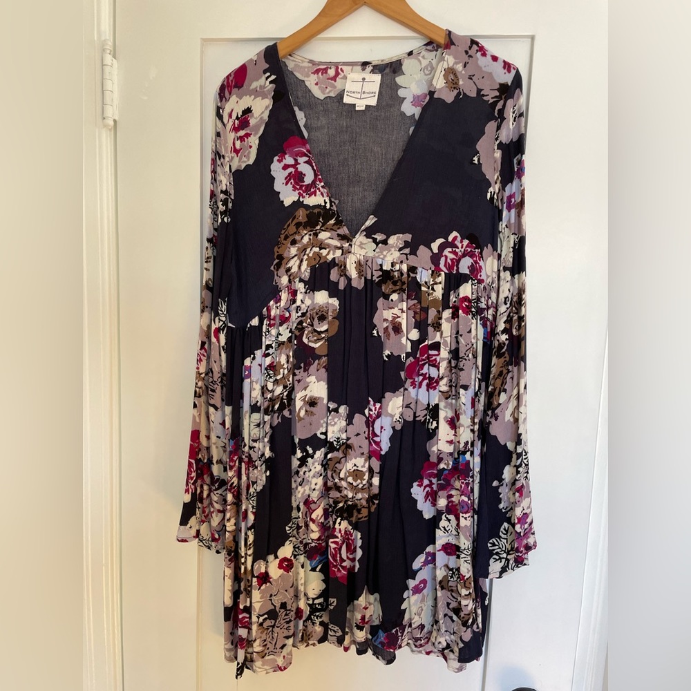 Navy floral long sleeve dress